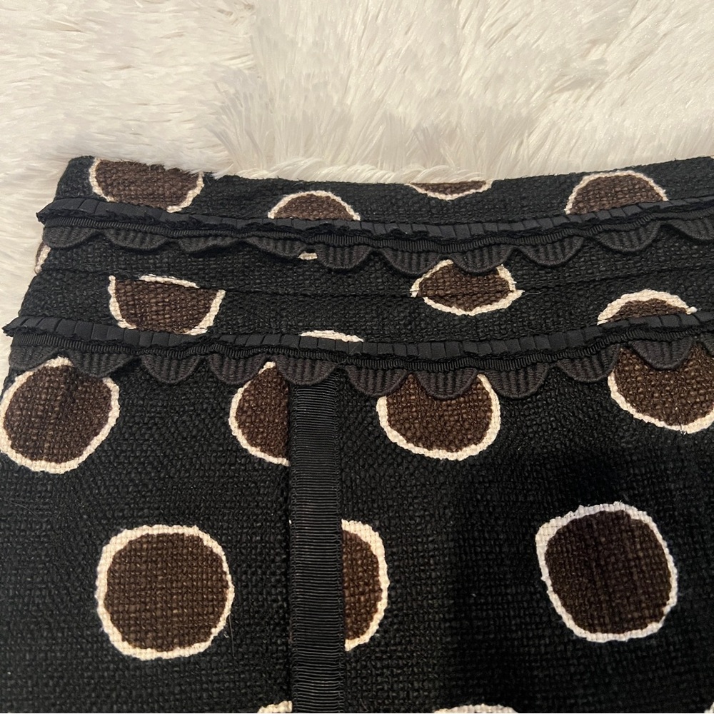 Tory Burch Black and Brown Circle Polka Dot Mini Skirt Size 10 EUC - Picture 2 of 12